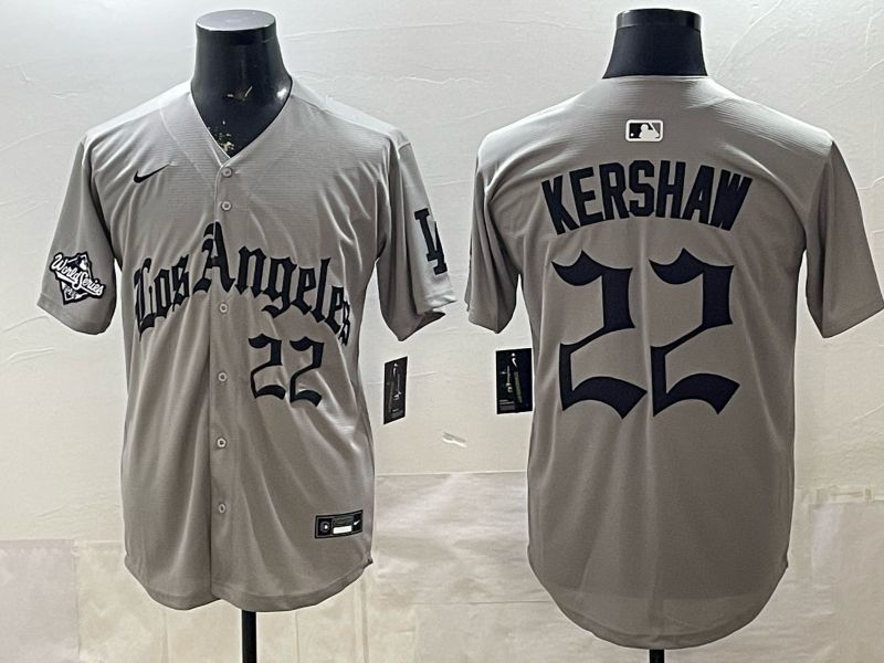 Men 2026 Los Angeles Dodgers #22 Kershaw Grey Five generations Nike MLB Jersey style 006